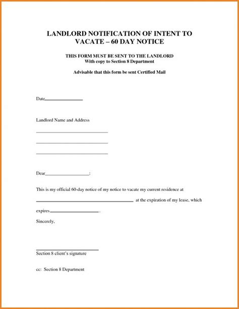 printable tenant  day notice  vacate template