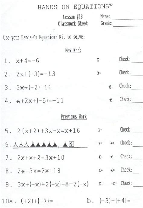 hands  equations lesson  class worksheet tessshebaylo