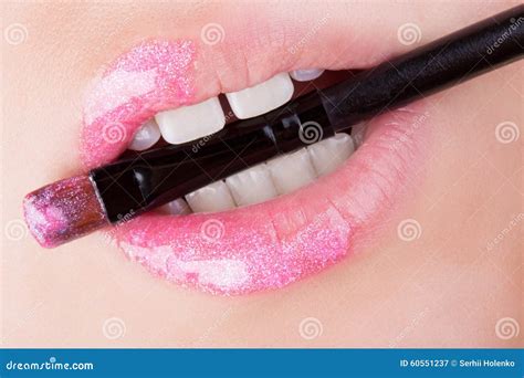 lips  pink glitter stock image image  cosmetics