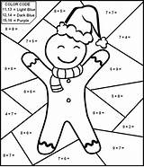 Math Color Number Grade First Worksheet Coloring Addition Christmas Worksheets Gingerbread Man Kids 1st Activities sketch template