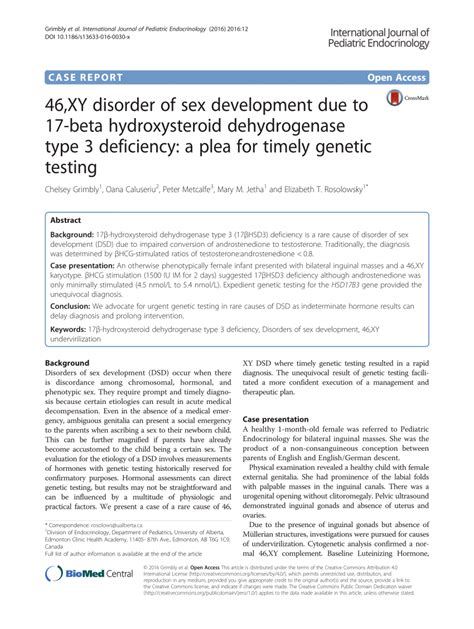 Pdf 46 Xy Disorder Of Sex Development Due To 17 Beta Hydroxysteroid