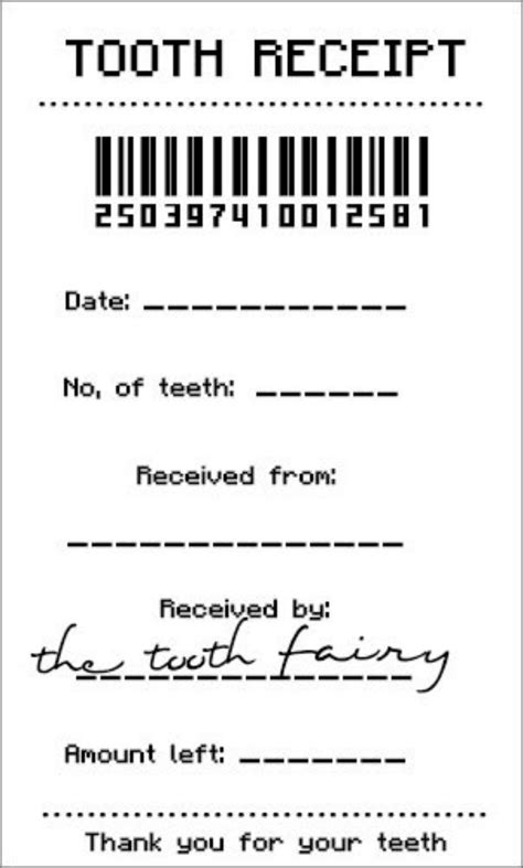 tooth fairy receipt templatepdf  printables pinterest