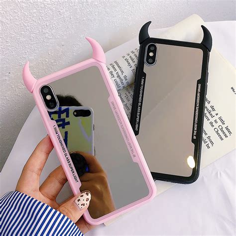 luxury mirror phone case  iphone xs max xr    cute  devil horn silicone soft