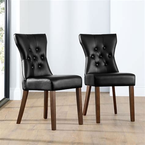 Bewley Dining Chair Black Classic Faux Leather And Dark Solid Hardwood