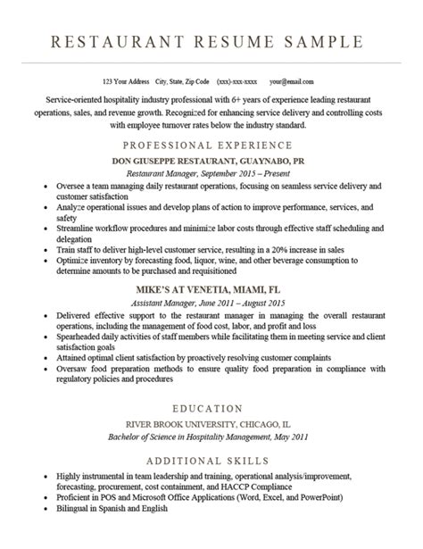 restaurant resume   writing tips resume genius