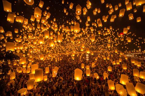 thousands  lanterns  stars   sky yi peng  chiang mai