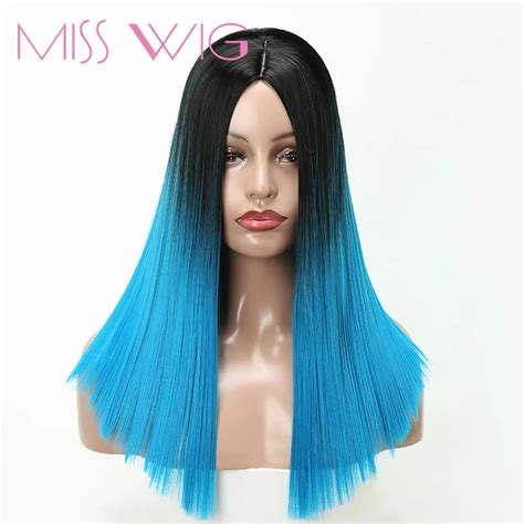 wig long straight wigs blue wigs synthetic hair  african americans women high