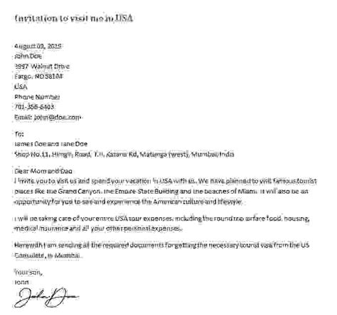 visitor visa invitation letter sample  review