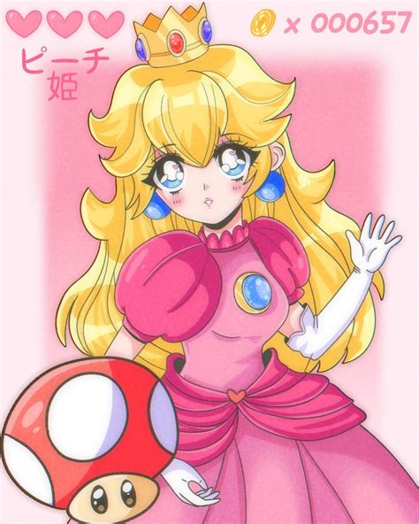 90s anime style princess peach art print mario nintendo