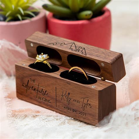 wide double wood ring box   rings wedding ceremony ring etsy