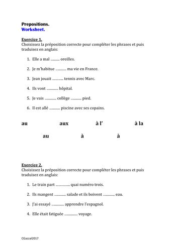 prepositions  french  complete guide teaching resources