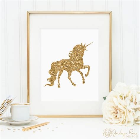 unicorn print printable wall art decor gold glitter unicorn