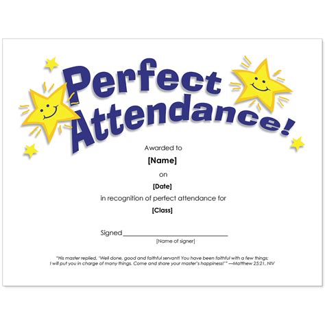 perfect attendance certificate attendance certificate perfect