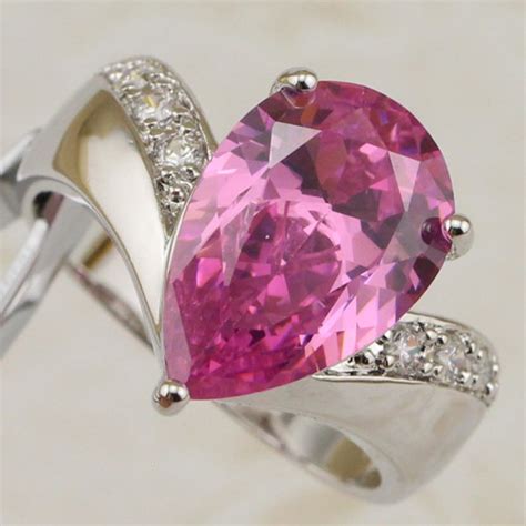 Size 8 9 10 11 Amazing Gallant Nice Pink Cz Gems Ring Rhodium