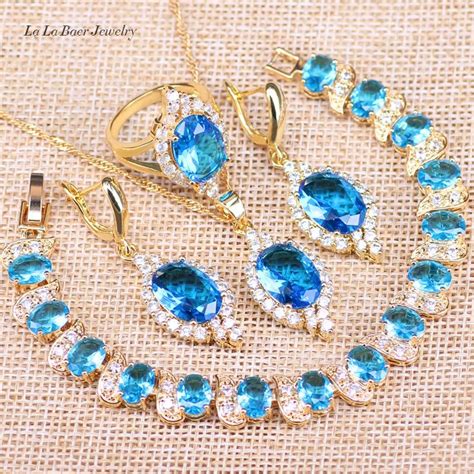 lb australia pure light bluewhite crystal gold color bracelets pendant necklace earrings rings