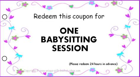 creative printable babysitting coupons  unique gift ideas
