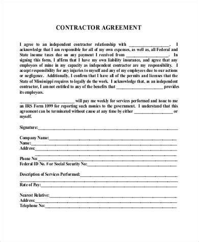 sample printable agreement forms   ms word
