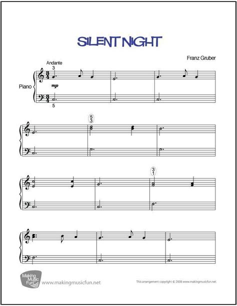 silent night sheet   easy piano digital print http