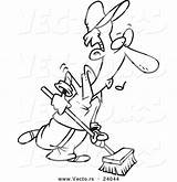 Janitor Broom Push Toonaday Sweeping Vecto Leishman sketch template