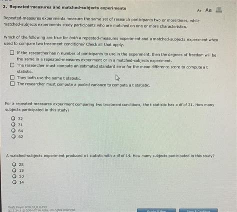 solved  repeated measures  matched subjects experiments cheggcom