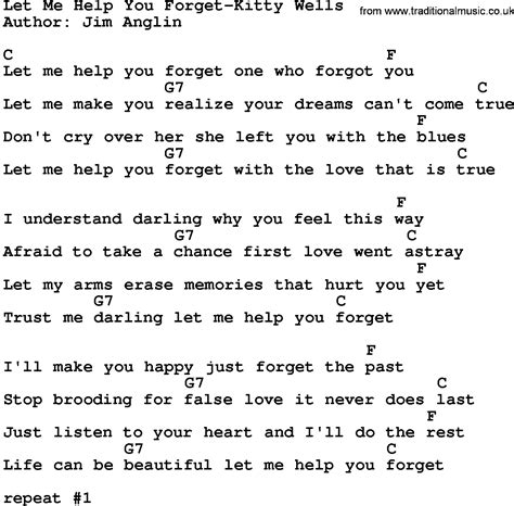 Country Music Let Me Help You Forget Kitty Wells Lyrics