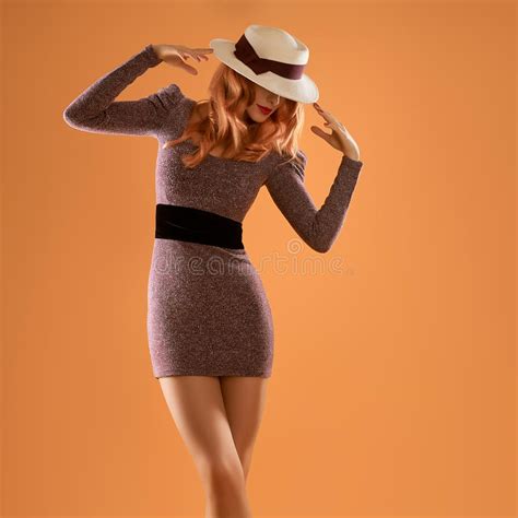 fashion redhead model in trendy dress pinup stock image image of outfit unusual 74285219