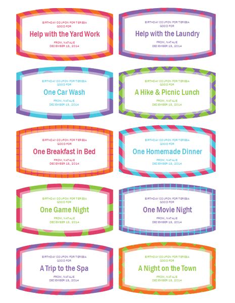 Birthday T Coupons Templates Kindness Activities