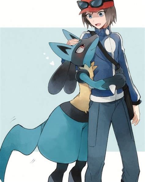 this is a female lucario as you can tell by the blush and the way she s hugging him pokemon