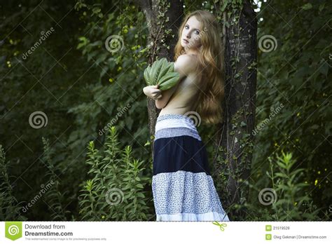 Portret Van Romantische Vrouw Bij Het Groene Bos Stock Foto Image Of