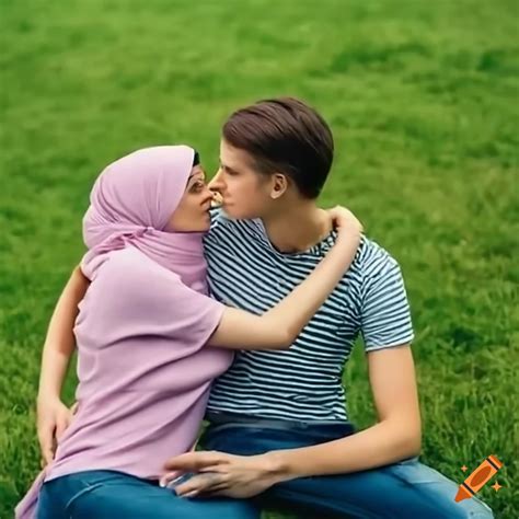 couple enjoying a tender moment on the grass
