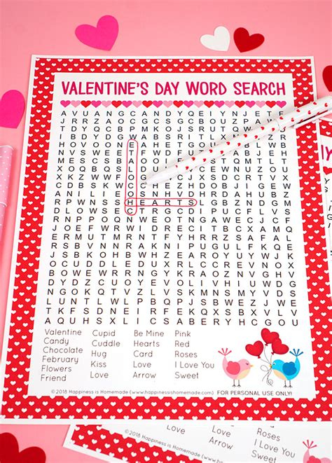 valentines day word search printable happiness  homemade