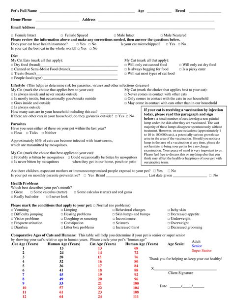pet information sheet  printable  templateroller