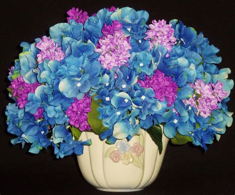 Silk Flower Arrangement Blue Hydrangeaand Lavender Lilacs