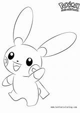 Minun Pokemon Coloring Pages Printable Kids Color sketch template