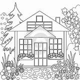 Coloring Greenhouse House Effect Diagram Garden Template Dreamstime Trees sketch template