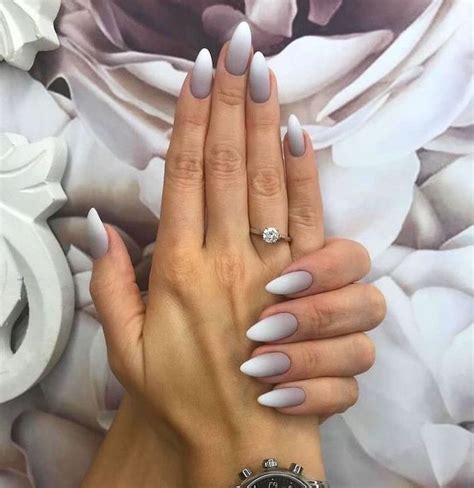 long almond shaped nails grey  white matte ombre nail polish nail