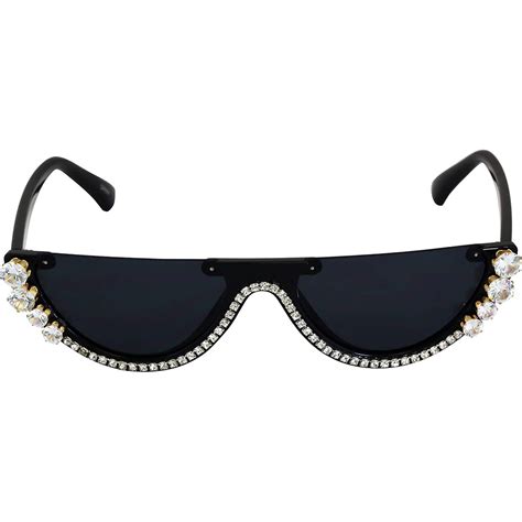 flat top bling sunglasses crystal rhinestone shades retro half rim wom