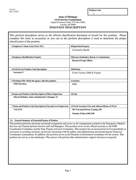 position description form fill  printable fillable blank pdffiller