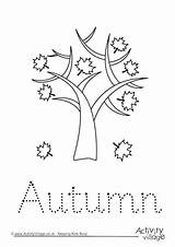 Autumn Tracing Fall Word Worksheets Finger Handwriting Trace Tree Seasons Leaves Activity Trees Printables Colour Become Member Log Activityvillage Village sketch template