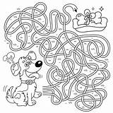 Labyrinth Tangled Preschool Hunde Hund Spiel Grafiken Umriss Passendes Färbung Straße Vorschulkinder Malbuch Knochen Verwirrte sketch template