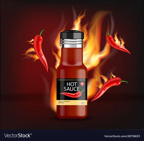 Hot Chili Sauce On Fire Realistic Product Vector Image