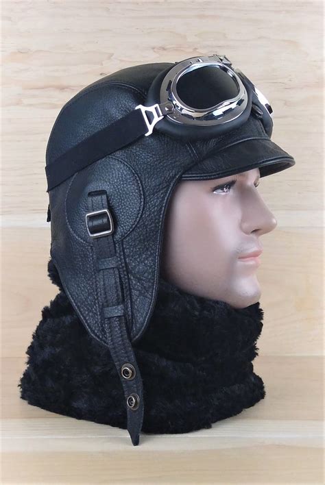 Black Aviator Hat For Men Leather Motorcycle Helmet Hats For Men