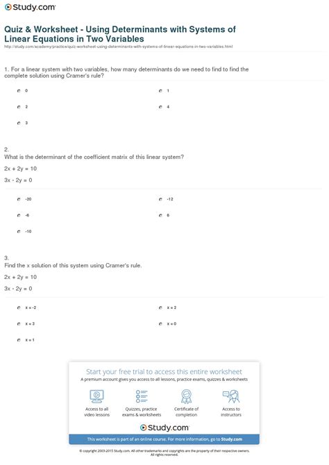systems  linear equations worksheets