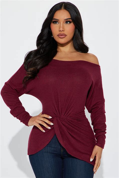 Simply Flawless Off Shoulder Top Wine Fashion Nova Knit Tops