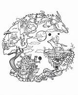 Coloring Ghibli Studio Pages Anime Manga Printable Mandala Drawing Book Justcolor Adult Tattoo Adults Color Just sketch template
