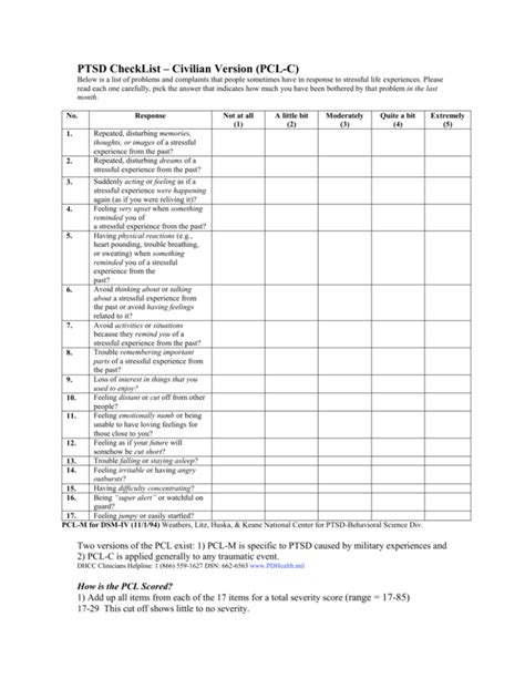 ptsd checklist civilian version pcl