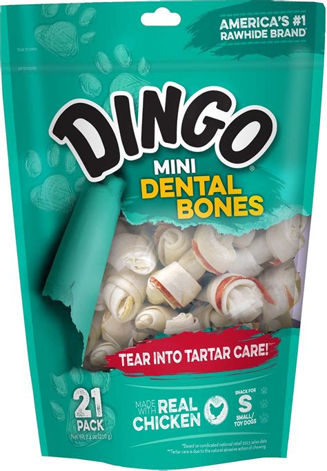 dingo mini dental bones chicken flavored dog rawhide chews  count chewycom