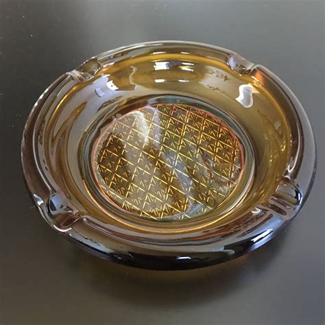 Vintage Amber Glass Ashtray Amber Glass Ashtray Barware Amber Glass