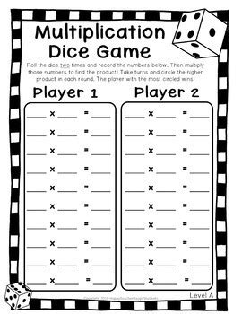 multiplication dice game  versions multiplication game printable