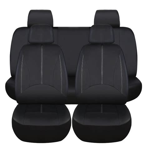 Black Pu Leather Car Seat Cover Full Set Front Rear Seat